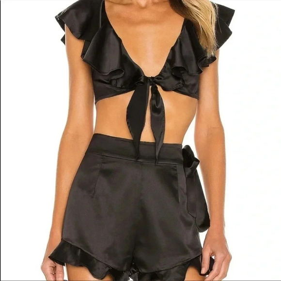 WeWoreWhat satin ruffle crop top - Picture 4 of 13